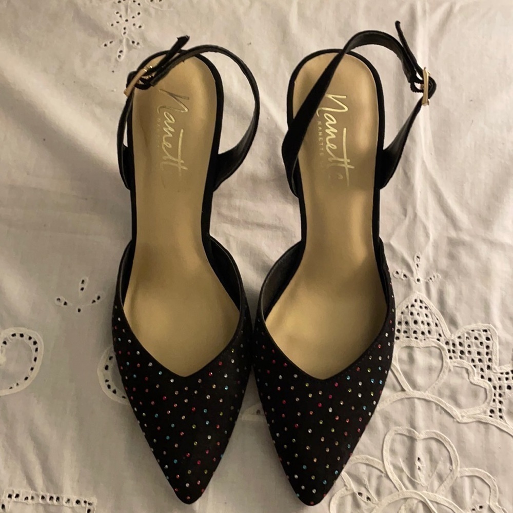 BRAND new Nanette Lepore black rhinestone dress heels.